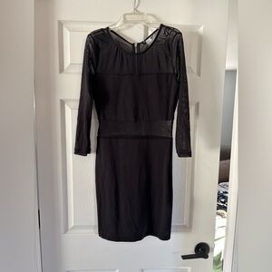 Divided H&M Black Quarter Sleeve Mesh Inset Bodycon Midi Dress - Size 6